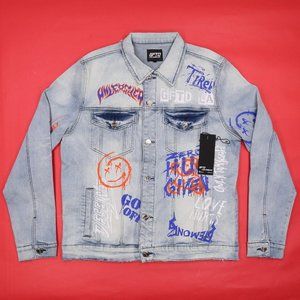 GFTD LOS ANGELES MEN'S Distressed Stretch Denim Jacket Style SED Size: 2XL